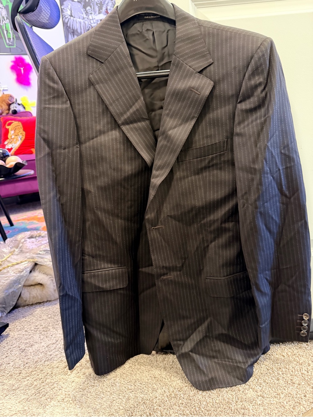 Men's (circa 2005) Gucci Dark Brown Pinstripe Blazer and Pant SIZING IN PHOTOS